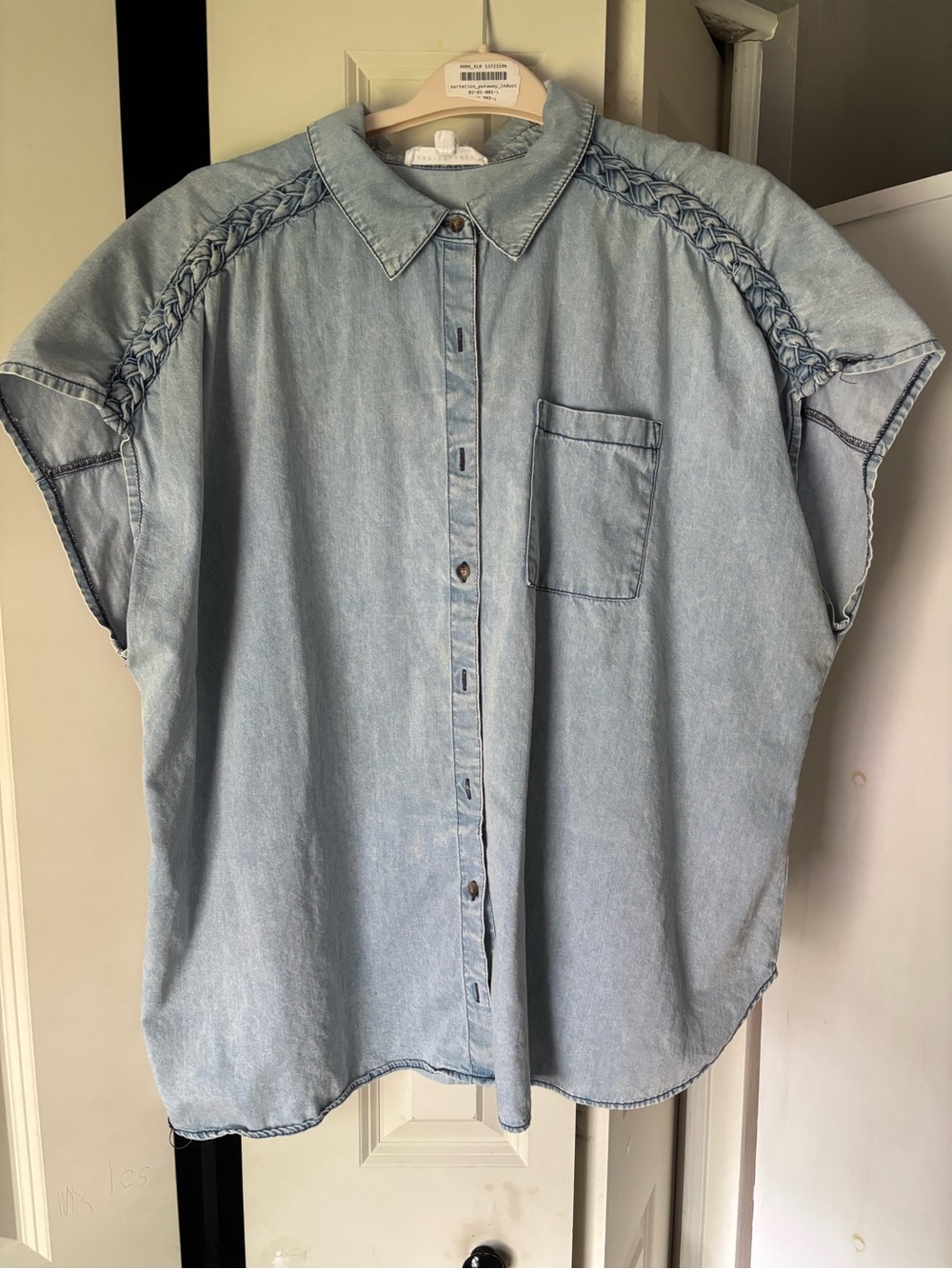 Jane and Delancey Light Wash Denim Short-Sleeve Button-Up